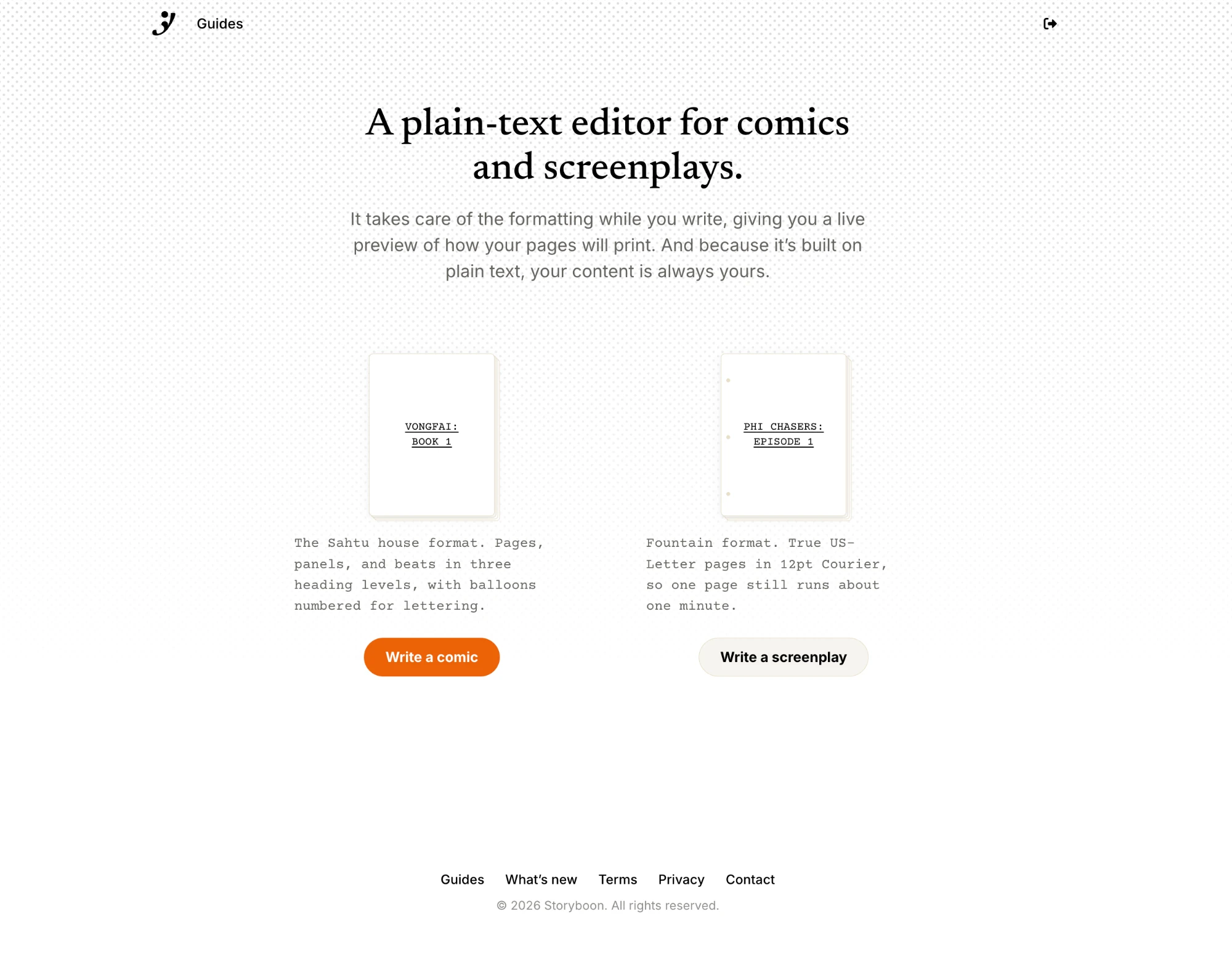 Storyboon start screen