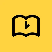 The original Book a Time icon: a black open-book outline on yellow