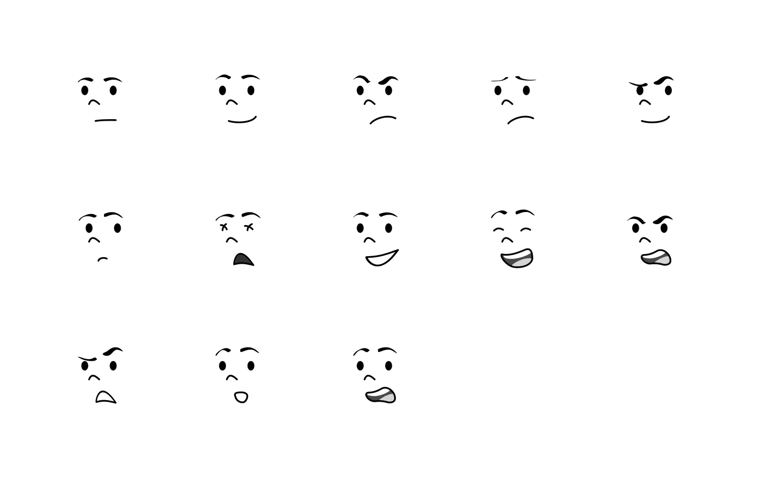 Thirteen facial expressions