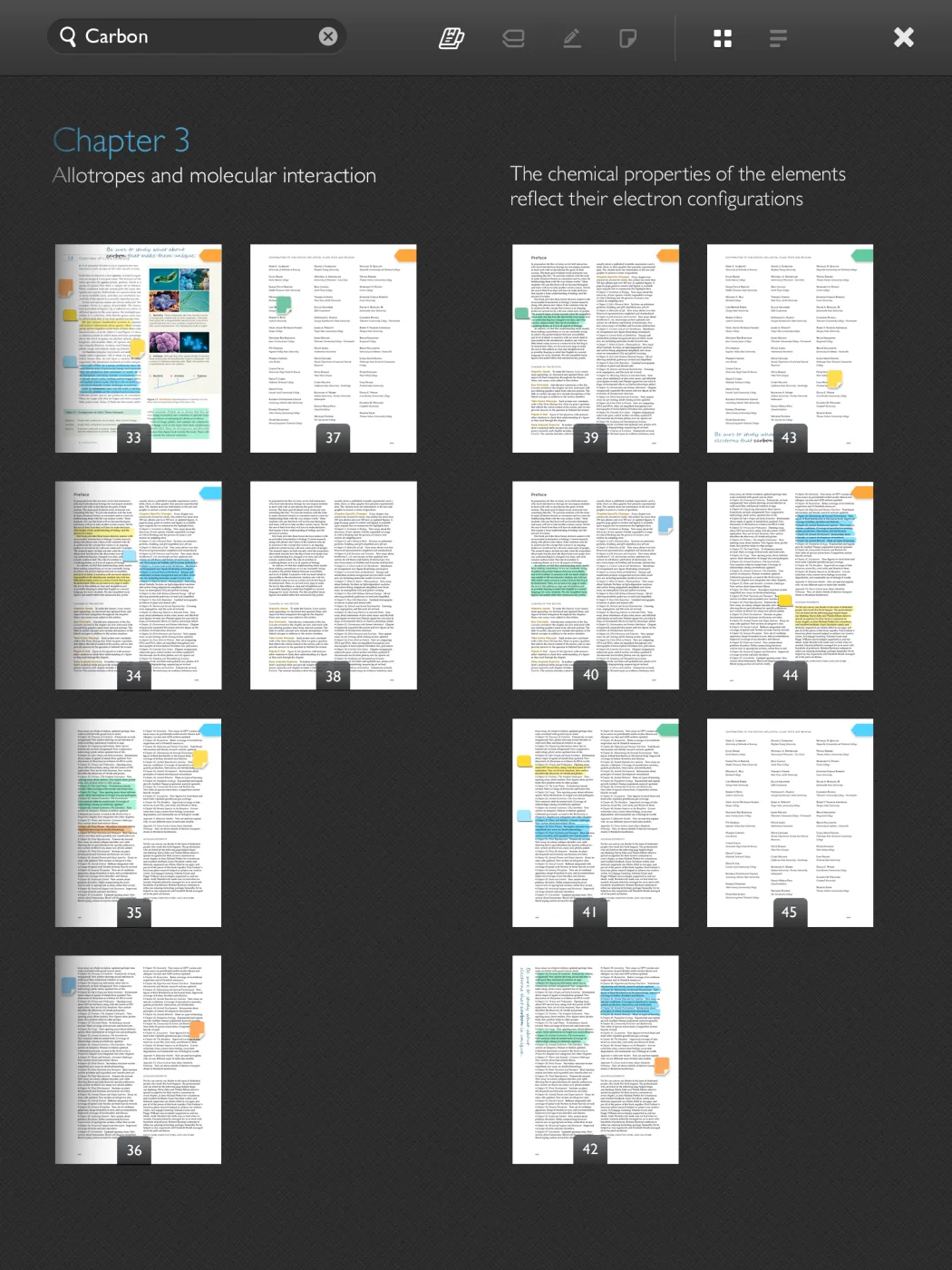 Yuzu search showing matching pages by chapter