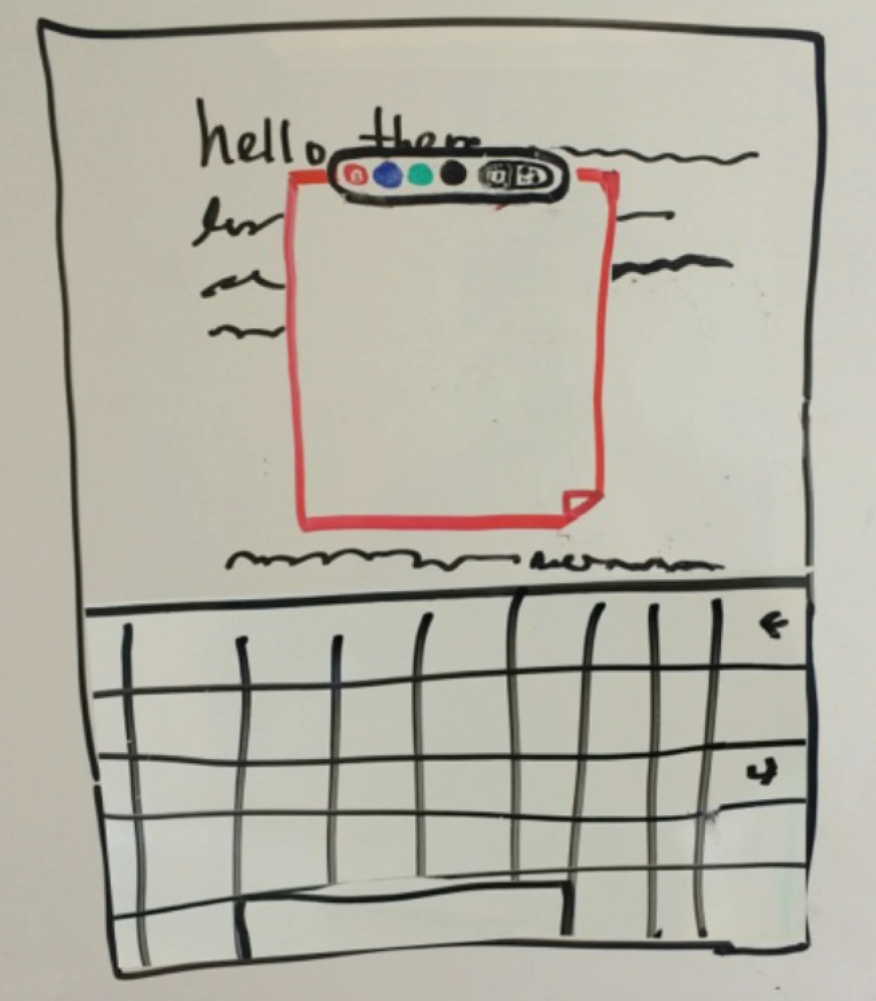 Whiteboard sketch of a note attached to a highlight