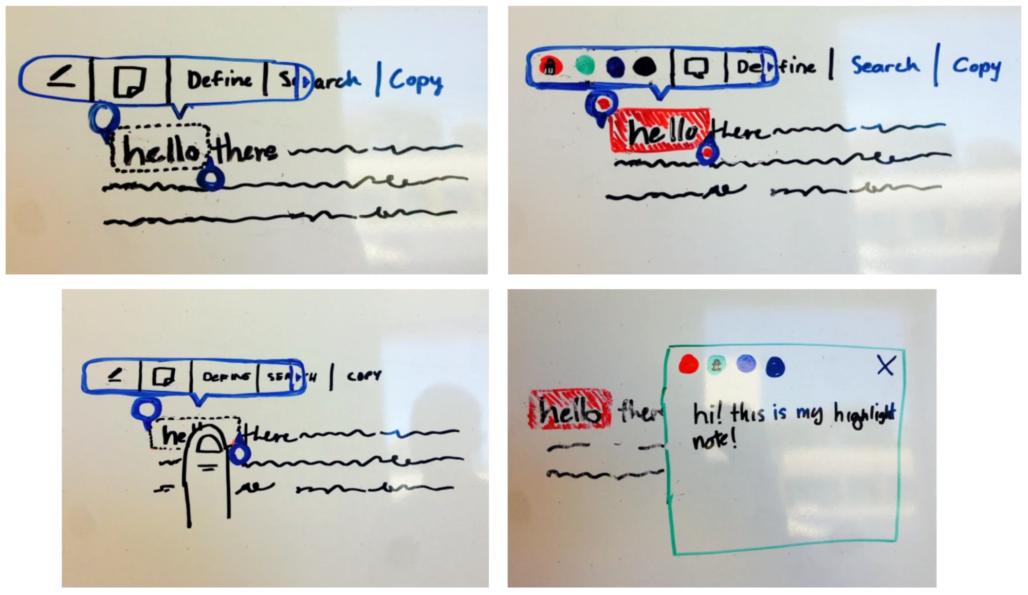 Whiteboard sketches of the selection toolbar
